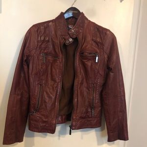 WOMENS BURNT RED LEATHER JACKET